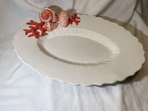 Large deep oval platter red coral