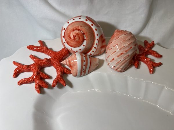 Large deep oval platter red coral