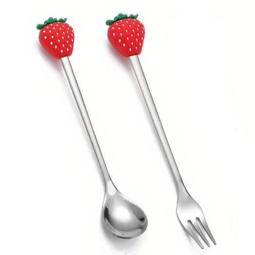 Strawberry fork and spoon cutlery set