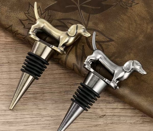 Dachshund bottle stopper - wine cork gold