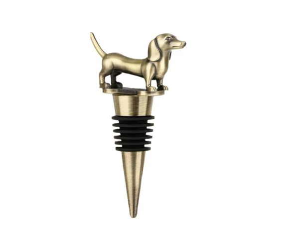 Dachshund bottle stopper - wine cork gold