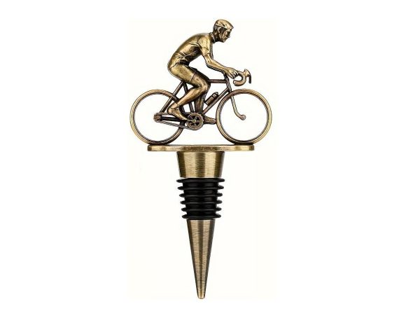 cyclist Bicycle bottle stopper - wine cork gold
