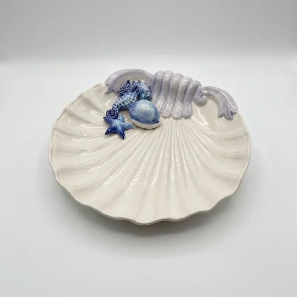 Large seashell plate seahorse