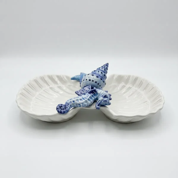Seahorse shell double bowl