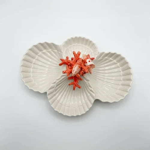 Red coral shell quadruple bowl