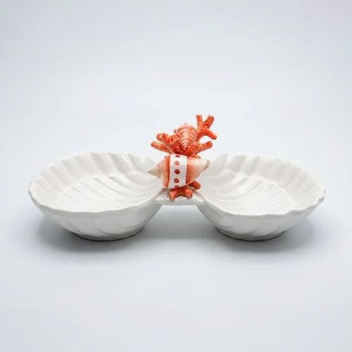 Red coral shell double bowl