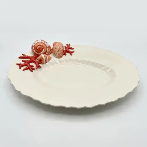 Large deep oval platter red coral