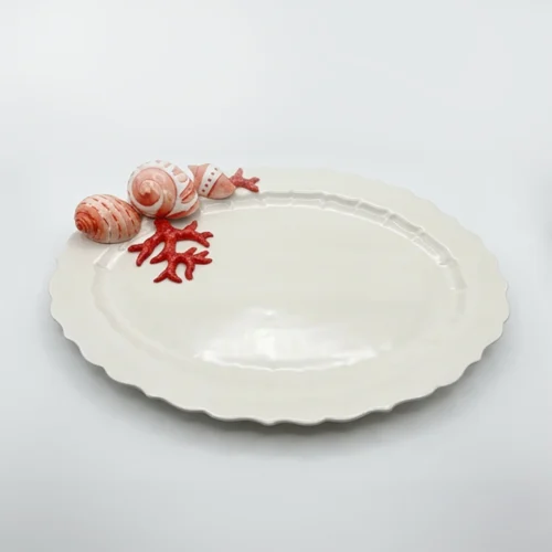 Large oval red coral platter