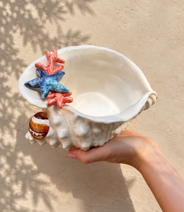 Coral seashell bowl