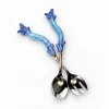Blue coral salad servers