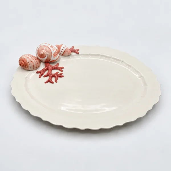 Large oval red coral platter