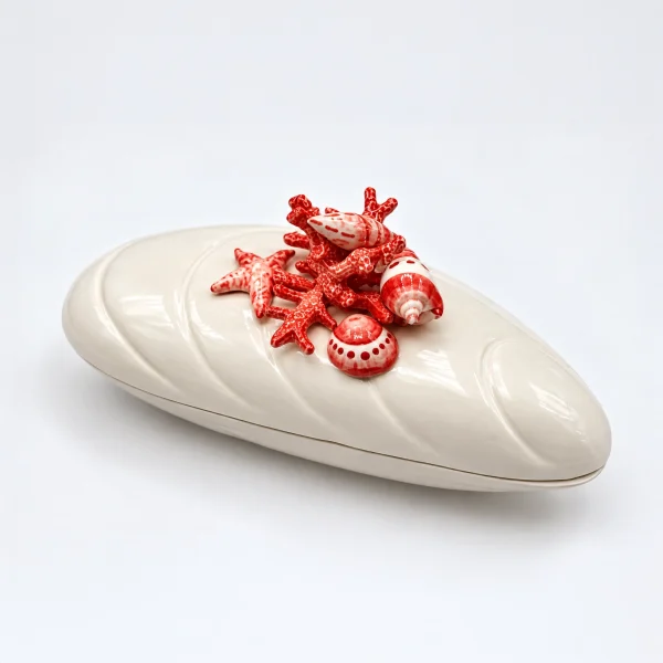 Large mussel tureen red coral