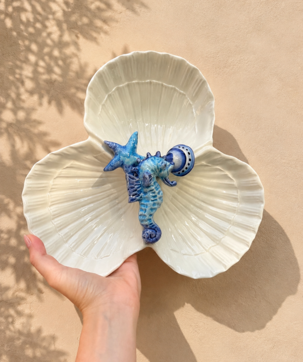 Triple Shell Bowl with Seahorse