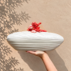 Large mussel tureen red coral