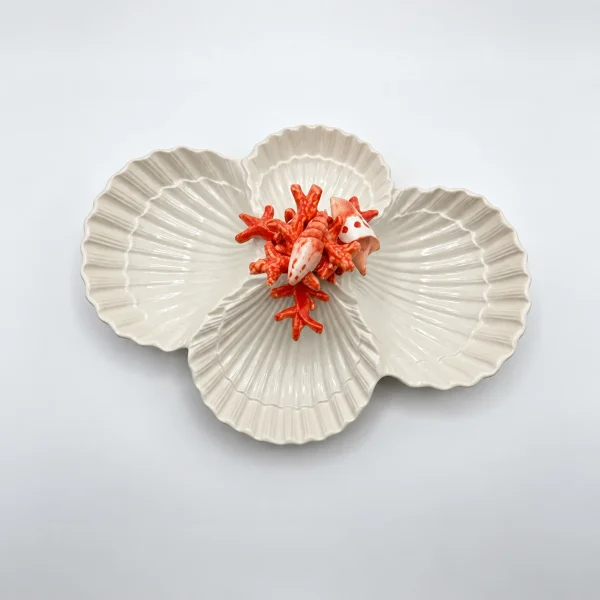 Red coral shell quadruple bowl