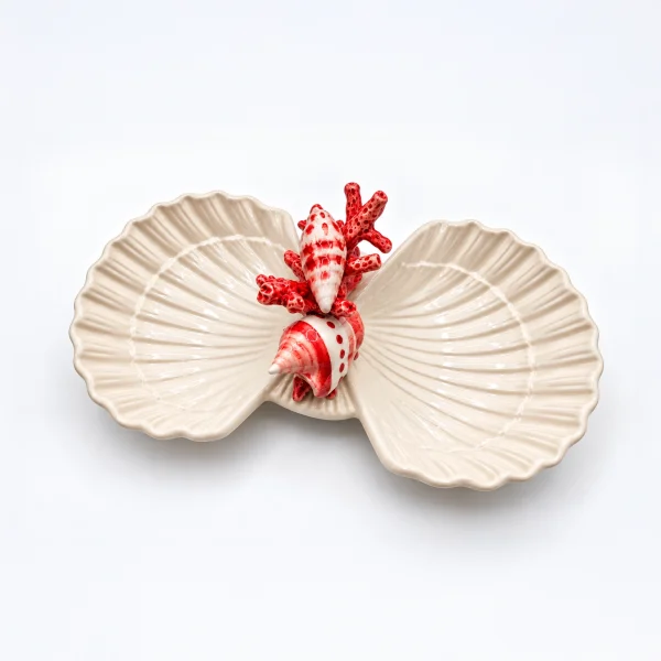 Red coral shell double bowl