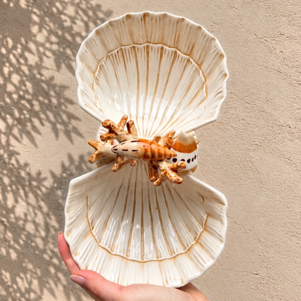 Seashells double bowl beige coral
