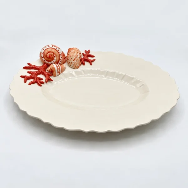 Large deep oval platter red coral
